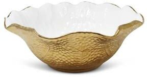 Vivience White/Gold Salad Bowl New Bone China Scalloped Edge