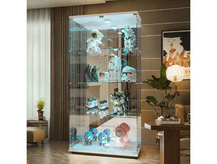 Vitrine en verre avec LED Armoir vitrine moderne avec 2 portes et 4 étagères Meuble vitrine 80×36×164cm pour collection Blanc