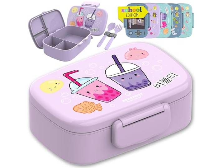 Broodtrommel kinderen met vakken, lekvrij (Bubble Tea - lila)