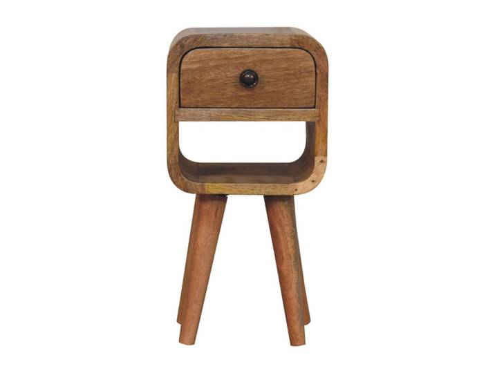 Artisan Furniture Nachtkasten Extra Mini Eichenoptik Geschwungen Unten, 1 Schublade und Offenes Regal, Beige, Hellbraun, Holz, Echtholz,Mangoholz, Holz Optik, Rechteckig, 20x40x20 cm, Schlafzimmer, Nachttische