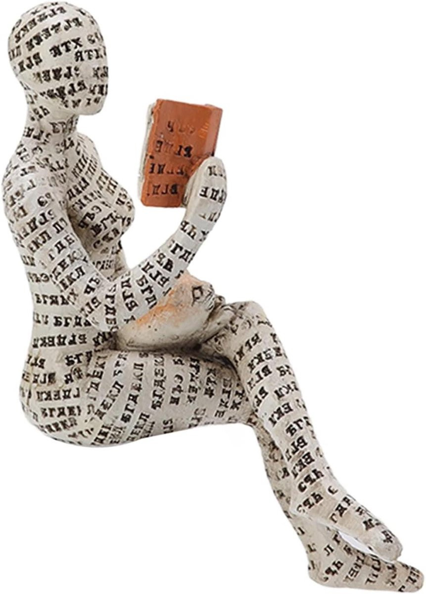 Handgeschilderd Vrouw Beeldje Lezend Figuur Multicolor Woondecoratie
