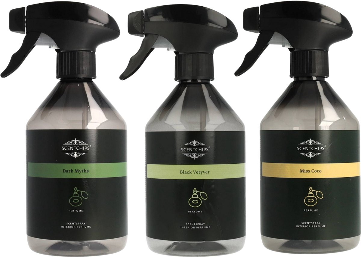 Scentchips Dark Myths, Black Vetyver en Miss Coco Interieurspray Set - Set van 3 - 500 ml