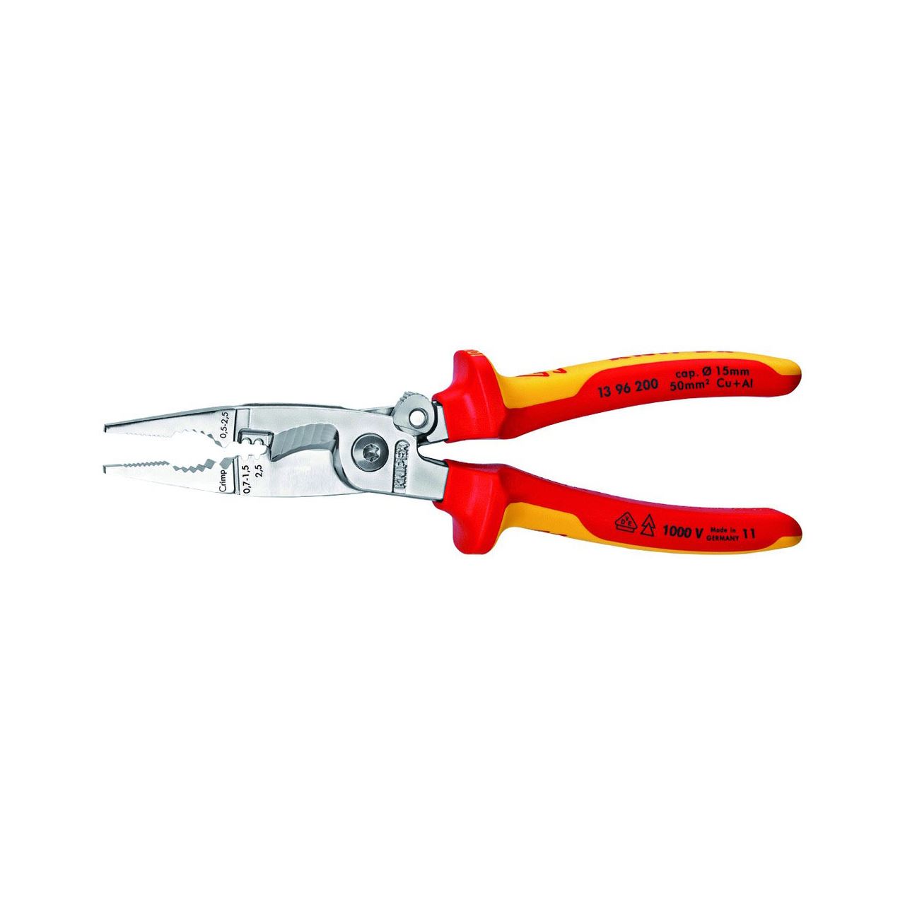 Elek.-Installationsz. L.200mm VDEschwarz atram. Kopf verchr m.Öffnungsfed Knipex