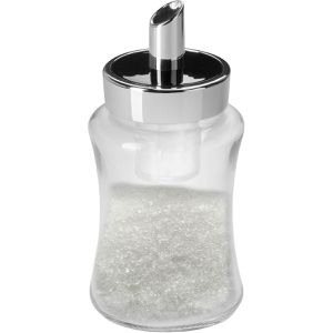 WAS Zuckerstreuer 1470022, Dosierer mit Ausgießrohr, für Kristallzucker, aus Glas mit Kunststoffverschluss, 220 ml