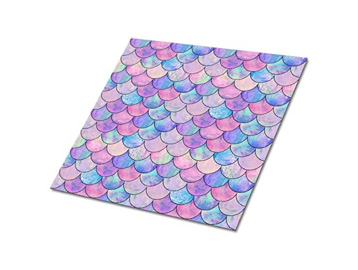 Decormat Selbstklebende Vinylfliesen Satz von 9 Fliesen - 30x30 cm Dekoartikel Aufkleber Bodenbeläge PVC Wandfliesen für die Küche Mehrfarben Fliesenaufkleber - Bunte Fischschuppen