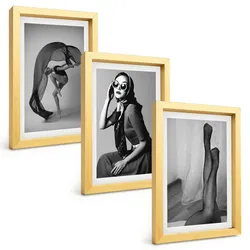 BILDER SET 3er Set - 20x30 cm Goldrahmen - Schwarz-Weiß-Porträts von Frauen