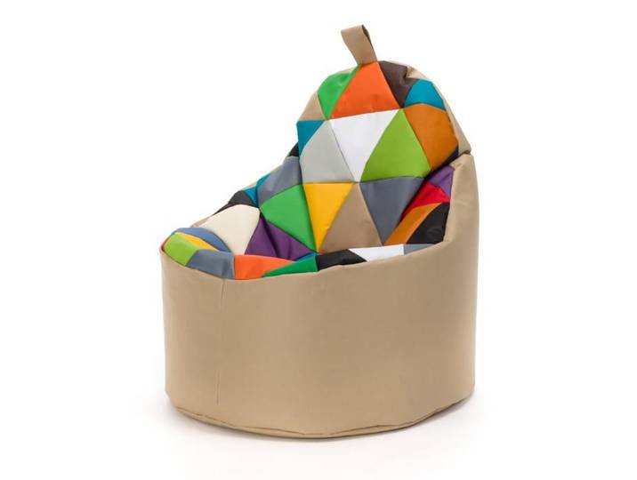 Pouf Fauteuil Patchwork Poire Extérieur Relax Tissu Imperméable Chambre Enfant Confort Mix/Cappuccino 70x70x75cm