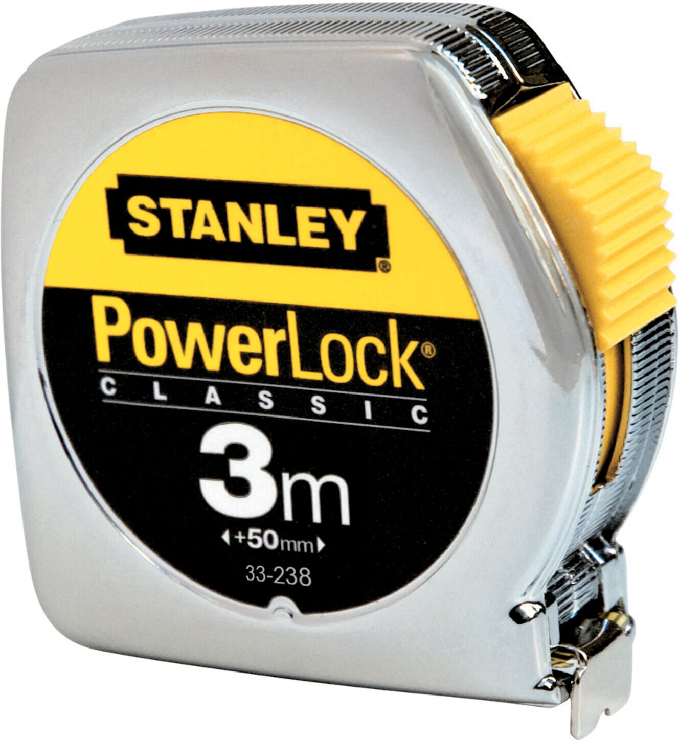 Stanley Powerlock Bandmaß Metall 3m/12,7mm mit Gürtelclip und Feststeller, 1-33-218)
