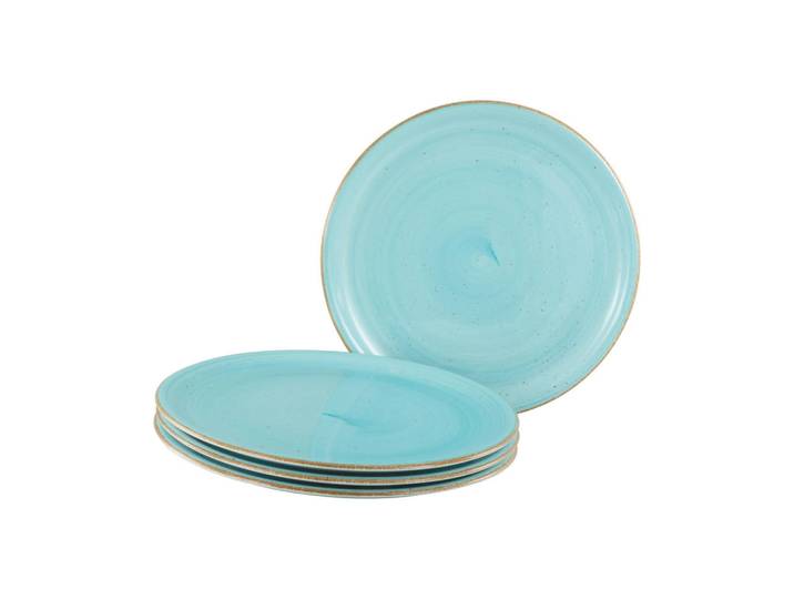Creatable Pizzatellerset Vintage Nature, Türkis, Keramik, 4-teilig, rund, handbemalt, lebensmittelecht, stapelbar, Geschirr, Teller, Teller-Sets