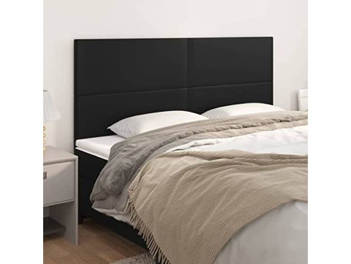 KTHLBRH Kopfteil 4-teilig, schwarz, aus Kunstleder, klassisch mit elegantem Design, höhenverstellbar, Rückenunterstützung, langlebiges und leicht zu reinigendes Material, stabile Struktur