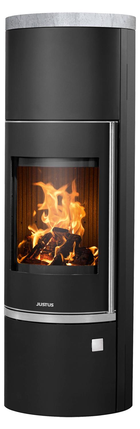 Justus | Kaminofen | Faro W+ 2.0 | 7 kW | Stahl Schwarz, Top Speckstein