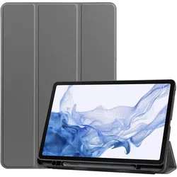 Cazy Premium Smart Hülle Kompatibel mit Samsung Galaxy Tab S8 - Schutz Etui Hülle mit Stifthalter - (Samsung Galaxy Tab S8), Tablet Hülle, Grau