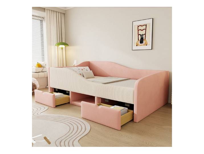 Odikalo Kinderbett 90×190 Polsterbett Schlafsofa Multifunktion Stufen Zäunen Mehrfarbig