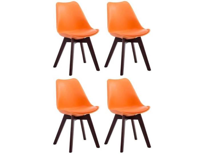 Lot de 4 Chaises - CLP - Borneo V2 - Similicuir - Orange - Pieds en Bois