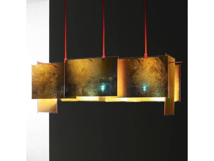 Ingo Maurer Designer Hängeleuchte 24 Karat Blau M, dimmbar, messing / gold, für Wohn- / Esszimmer, Kunststoff, Design