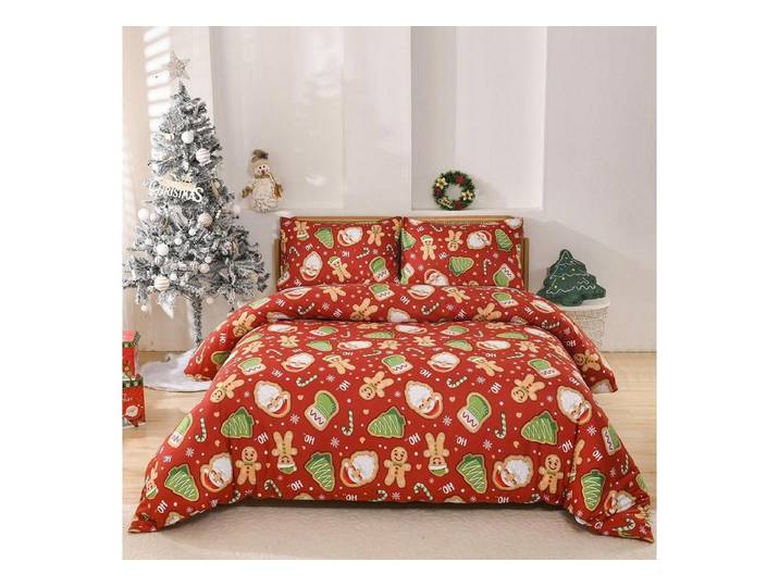 LuxusKollektion Jugendbettwäsche Bettwäsche Set Rot 155x220cm Weihnachtsmann Muster
