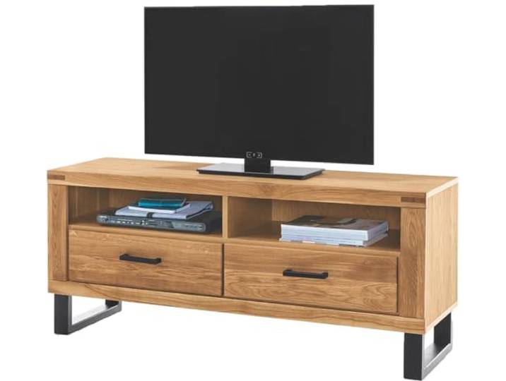 möbelando TV-Schrank >Tom-I< in Wildeiche/schwarz aus Teilmassiv - 138x60x50cm (BxHxT)