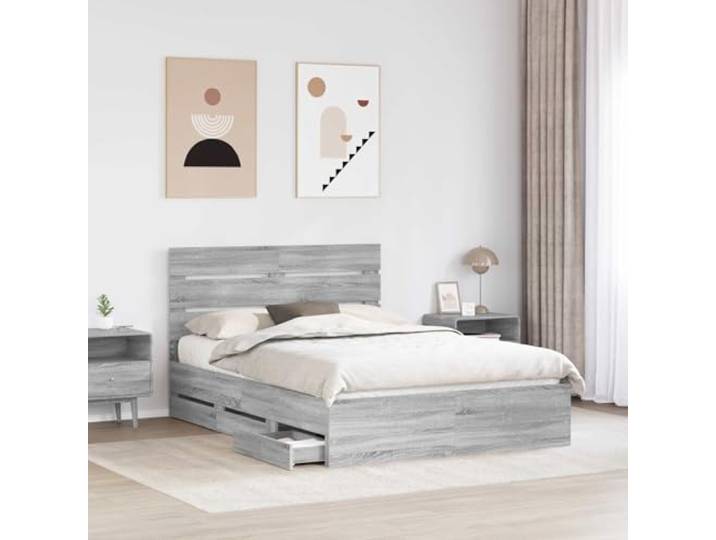 KTHLBRH Bett mit Schublade Grau Sonoma 140 x 200 cm Robustes Holz, minimalistisches Design, für Schlafzimmer
