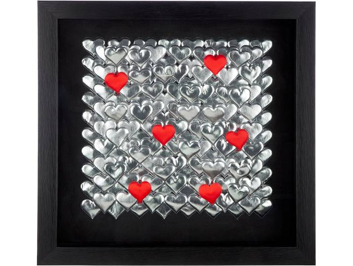 Metallbild GILDE Bild quadratisch Heart schwarz , silber (farbe rahmen: schwarz, farbe bild(er): schwarz), B:40cm H:40cm T:5cm, Kunststoff, Bilder, Metallbild, Herzbild Wanddekoration romantisch modern 3D-Optik Wohnaccessoire
