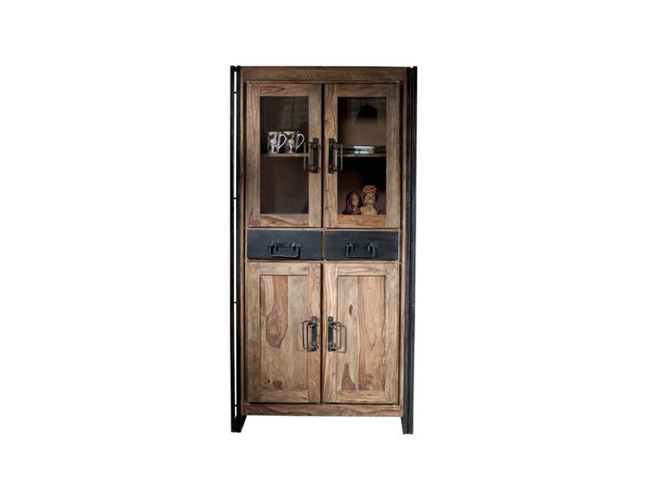 Vitrine 90 x 180 cm Natur-Akazienholz/ schwarz