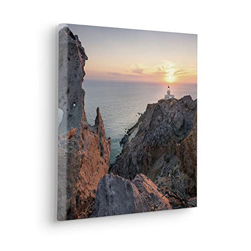 Komar Canvasafbeelding Lighthouse op houten spieraam, Multicolor, 40 x 40 cm