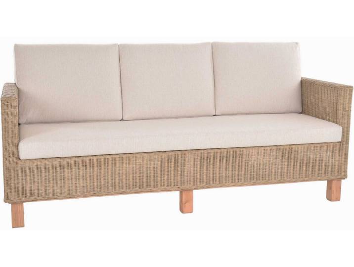 Krines Home Loungesofa Rattan-Sofa 3-Sitzer Lounge Couch aus echtem Rattan inkl. Sitzpolster, Couch aus echtem Rattan, Polster Beige