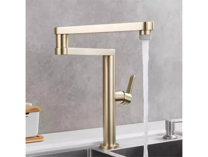 Tuqiu robinet de remplissage de Pot en or brossé, robinet de cuisine noir pliable monté sur le pont, robinet d'évier chaud et froid, bec pliant rotatif en laiton doré