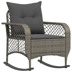 vidaXL Garten-Schaukelstuhl mit Kissen Grau Poly Rattan