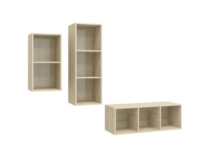 Roanoer 3-TLG TV-Schrank-Set Wandmontage, Hänge-Lowboard Sonoma-Eiche Wandhängendes 3-teiliges TV-Schrank-Set aus Holzwerkstoff in Sonoma-Eiche für Wohnzimmer und Schlafzimmer mit Stauraum.