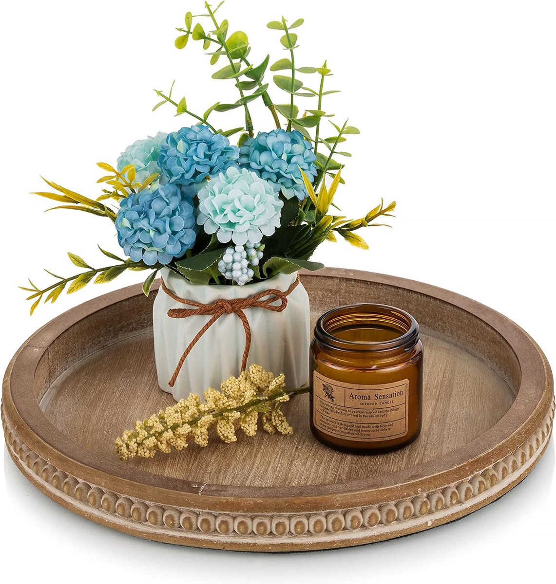Hanobe Ronde Houten Decoratieve Lade - Bruin - Rustiek Dienblad voor Salontafel en Keuken