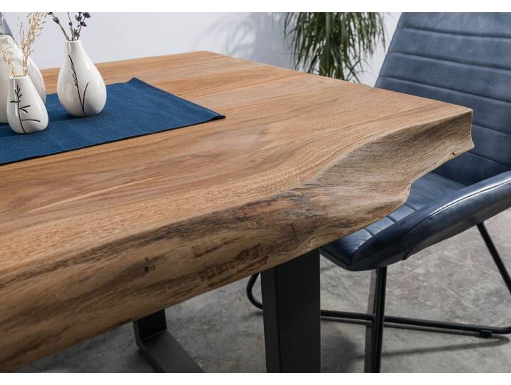 MASSIVMOEBEL24 Table à manger 200x100x79 en bois de Sheesham teinté naturel / pieds Mikado anthracite mat FREEFORM 5