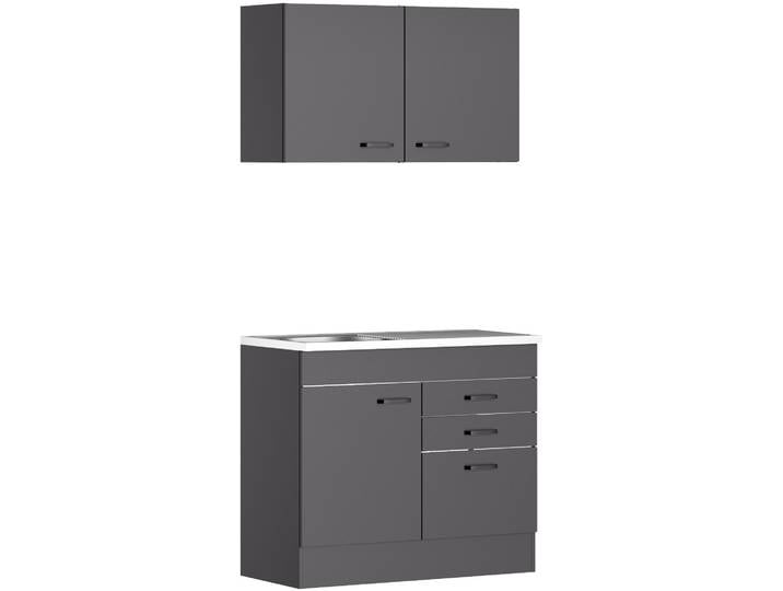Pantryküche OPTIFIT OPTImulti , grau (küche: grau, front: anthrazitfarben, korpus: anthrazitfarben), B:100cm H:210cm T:50cm, Komplettküchen-Sets, Breite 100 cm, Tiefe 50 cm, mit Spülenauflage