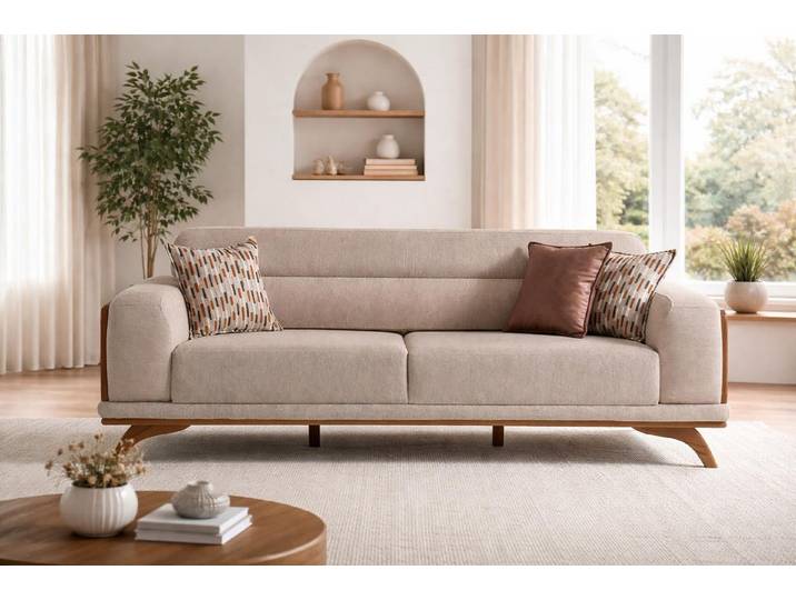 JVmoebel 3-Sitzer Hochwertiges Sofa Beige 3 Sitzer Couch Wohnzimmer Komfort Stil, 1 Teile, Made in Europa