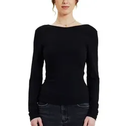 Bread and Boxers Long Sleeve Scoop Back Shirt Schwarz Viskose Medium Damen