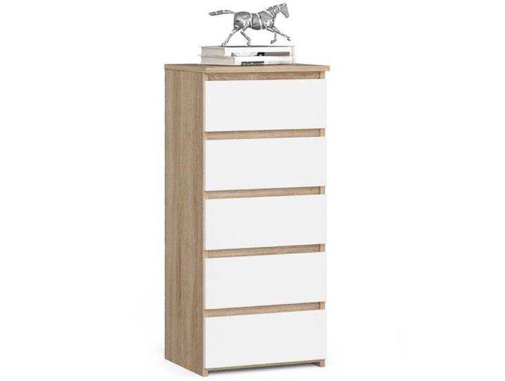 Commode AKORD CL5 Chêne Sonoma 40 cm 5 tiroirs façade Blanche 40x35x92 cm