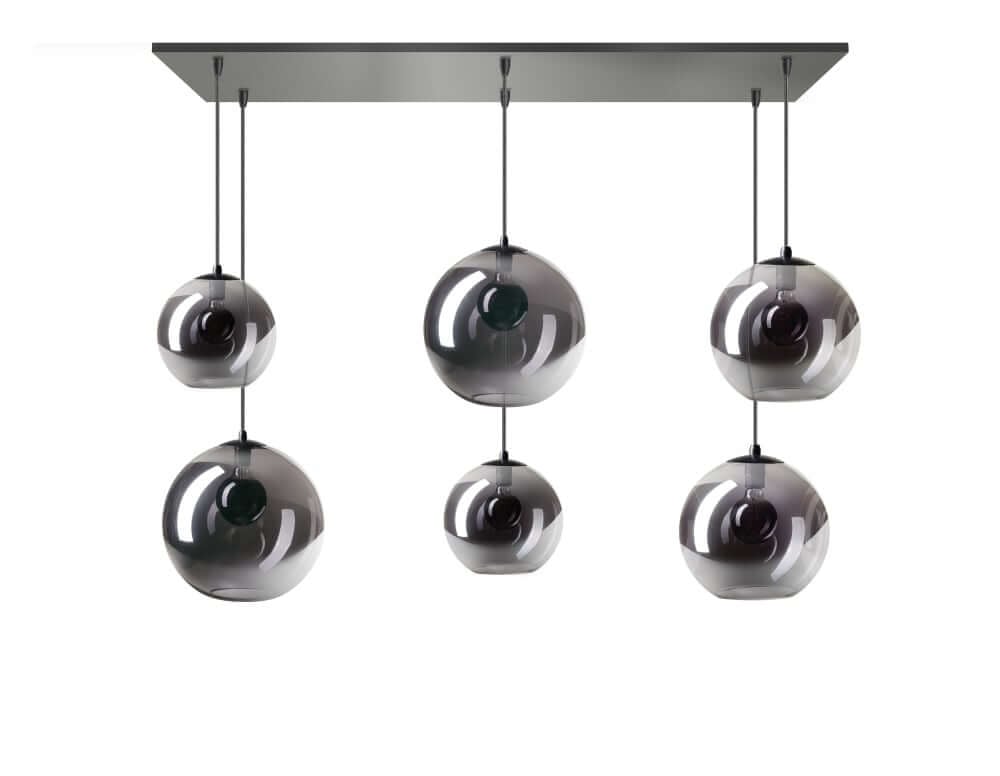 ETH Orb 6-lichts glazen hanglamp - zwart en transparant