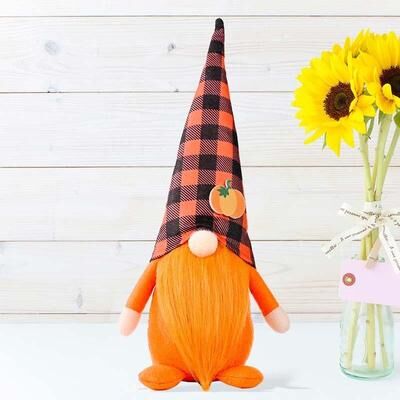 United Pumpkin Maple Leaf Fall Gnome Decor For Thanksgiving Halloween Harvest Home Decoration plaid Hat