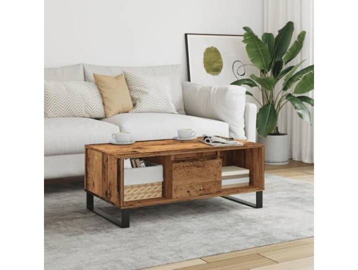 HEFZGDB Couchtisch Altholz-Optik 90x50x36,5 cm Holzwerkstoff mit Stabiler Tischplatte und reichlich Stauraum für Zeitschriften Bücher Fernbedienungen