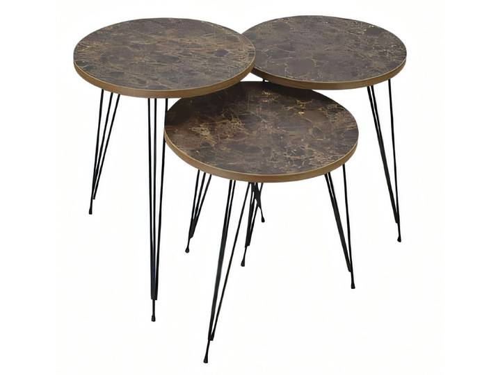 Xlmoebel Satztisch Couchtisch-Set aus Holz und Metall in warmem Braun (Set, 3er-Set rund Holz/Metall), Made in Europa