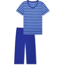 SCHIESSER Damen Schlafanzug Set - Nachtwäsche, 3/4 Kurzarm, Pyjama, Muster, Baumwolle Blau / L