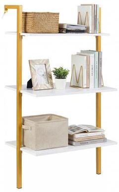 Costway 3-Tier Modern Wall Mounted Shelves Wooden Floating Shelving Unit Metal Ladder Bookshelf-White