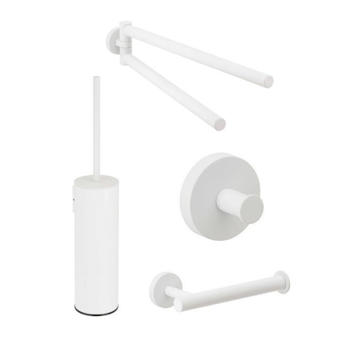Herzbach Deep White Badaccessoires Set WC-Bürste, Papierrollenhalter, Handtuchhalter, Handtuchhaken