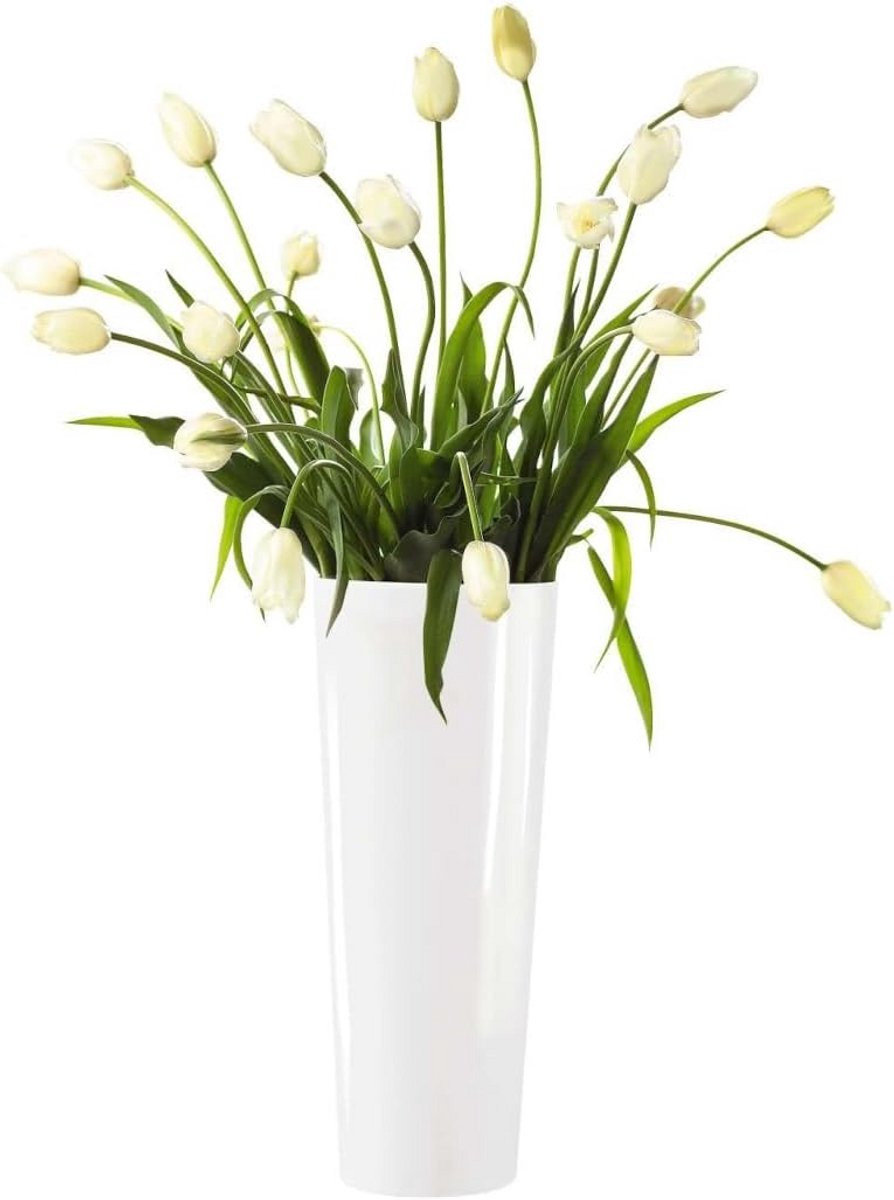 Grote Witte Keramieken Vaas met Steenlook - Hoogte: 46 cm