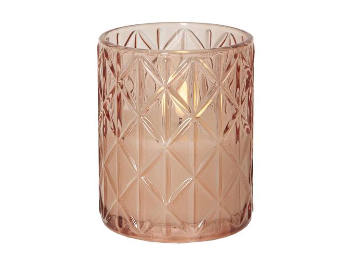 LED-Kerze Star Trading LED-Kerze Flamme Romb, 12.5 cm, Pink , weiß, neutral, H:12,5cm Ø:10cm, Glas, Wachs, Kerzen, LED-Kerze