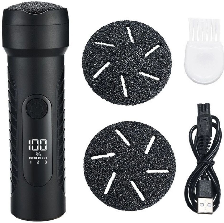 INF Elektrische 3-Stufen Hornhautfeile mit digitaler Anzeige, USB wiederaufladbar, waschbar, wasserfest, ca. 300 Minuten Schwarz