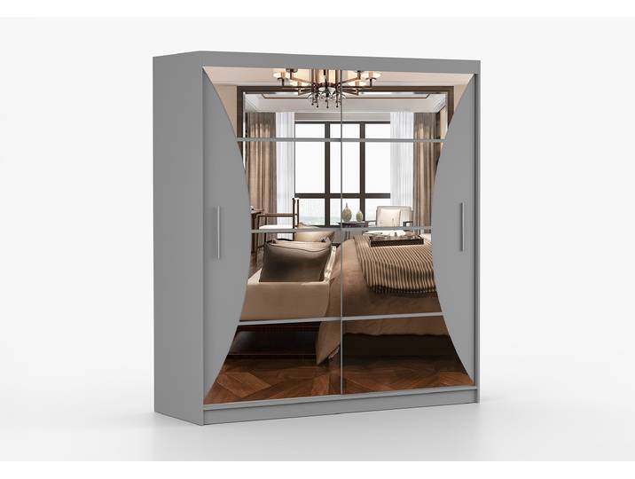 Schwebetürenschrank GREENWICH 180 cm Grau Grau + Spiegel