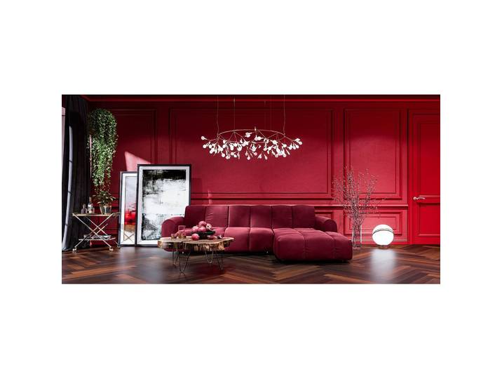Ecksofa Malter Rot/Rot Samt 293 x 83 x 198cm Longchair davorstehend rechts mit Schlaffunktion Glamour