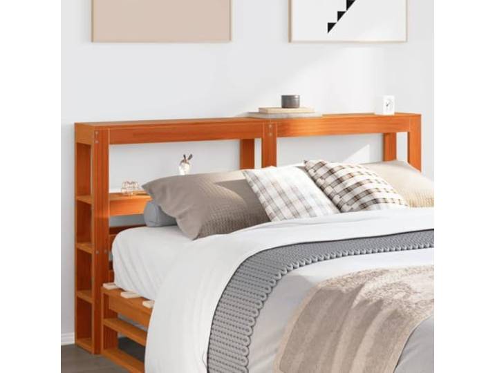 Kopfteil freistehend mit Einlegeböden, wachsbraun, 120 cm, Kiefer massiv - stilvolles Kopfteil für Bett mit zwei Ablagefächern, ideal für kleine Schlafzimmer.