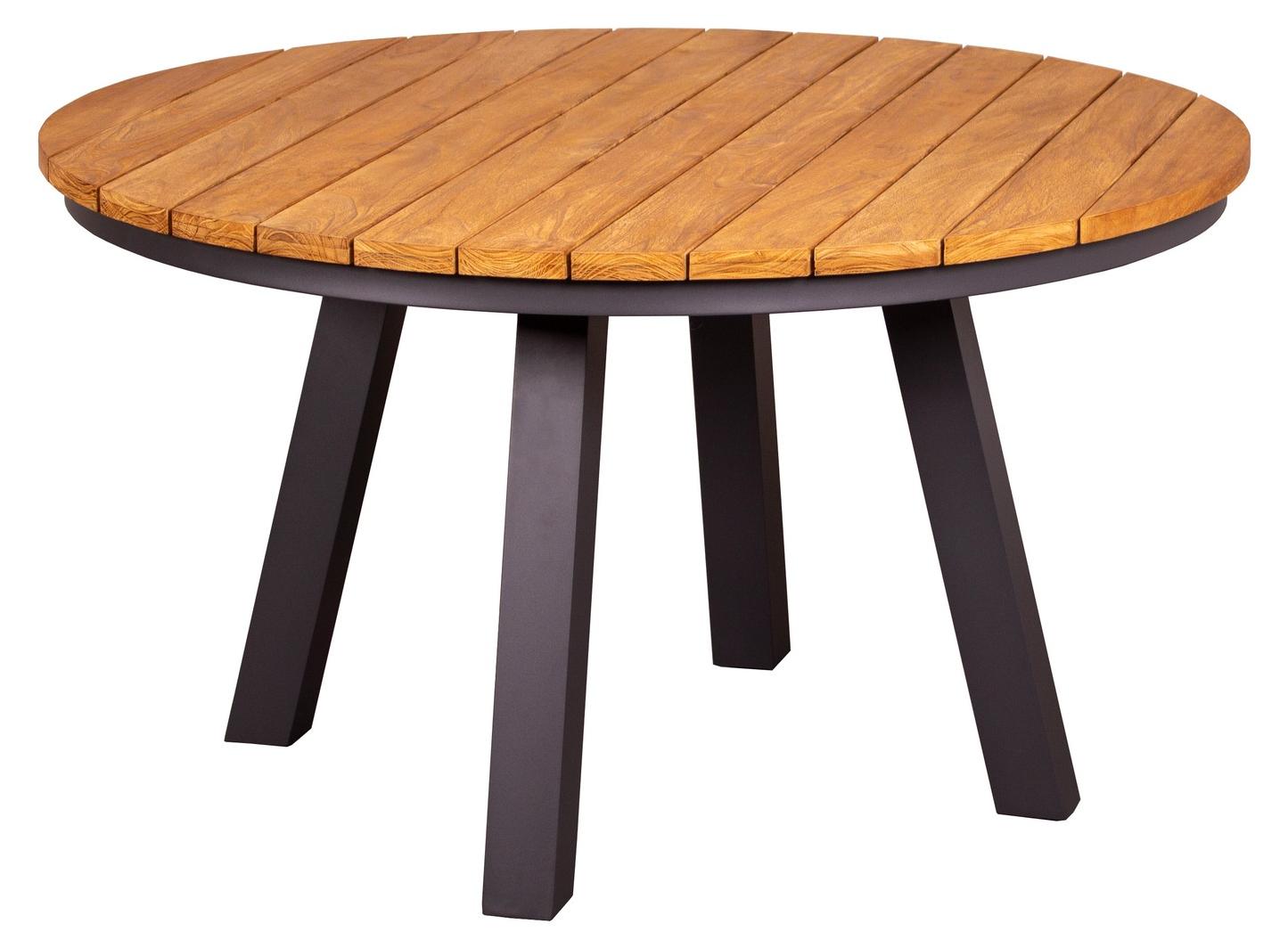 deVries Dining-Tisch "VERMONT" - Tischplatte aus Teakholzleisten ø130 x 77 cm