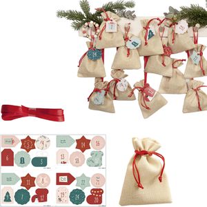 Folia Adventskalender 63121, Nature, Set, Säckchen in Juteoptik zum Befüllen, 24 Stück